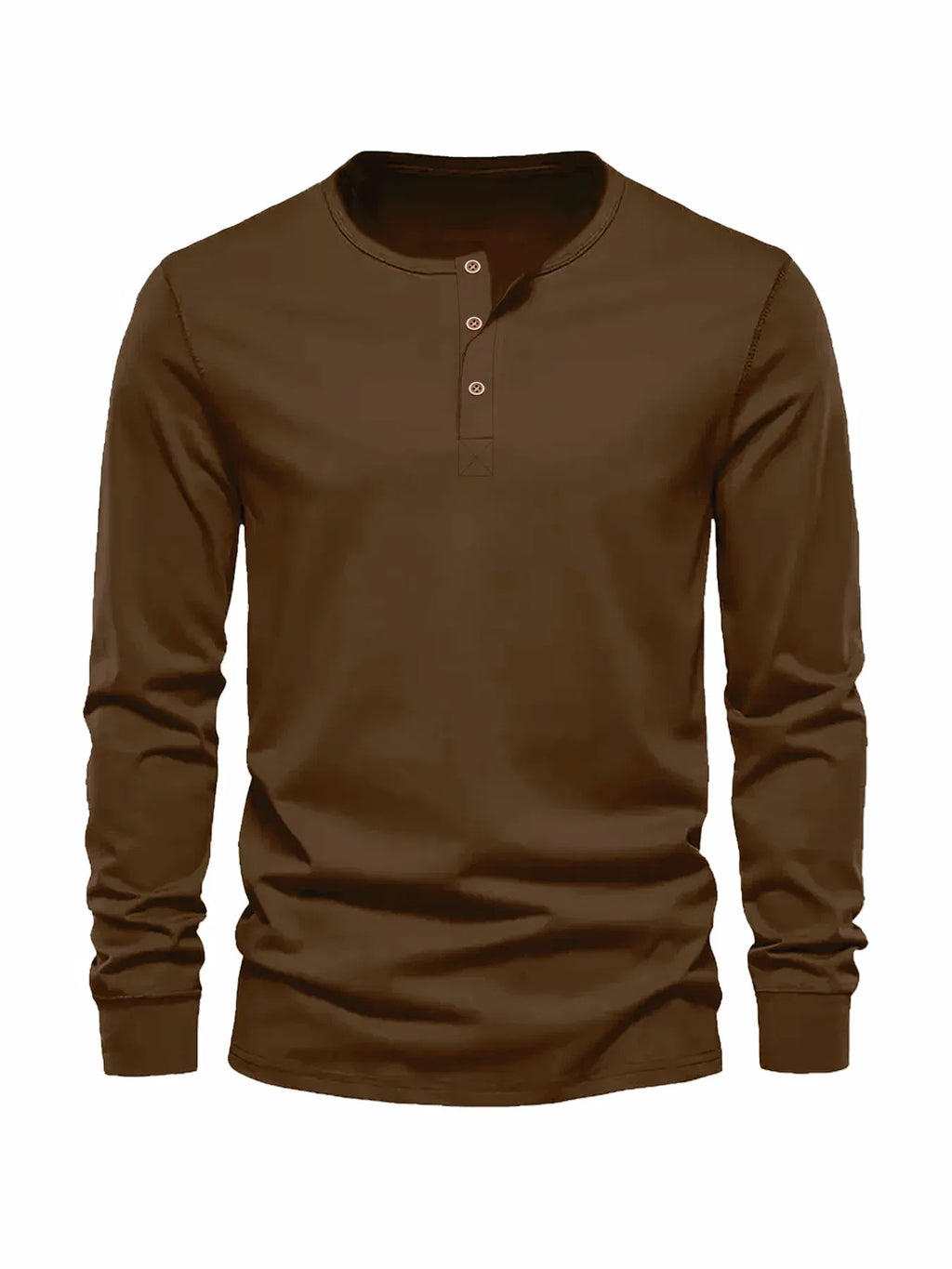 Color: Brown, Size: XL - Men's Long Sleeved Henley Neck T-shirt Slim Fit Bottoming Shirt Fitness Tops Tees Button Neck Casual Cozy Tshirt