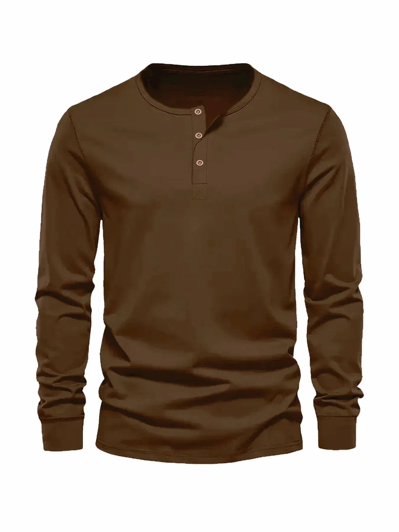 Color: Brown, Size: XL - Men's Long Sleeved Henley Neck T-shirt Slim Fit Bottoming Shirt Fitness Tops Tees Button Neck Casual Cozy Tshirt