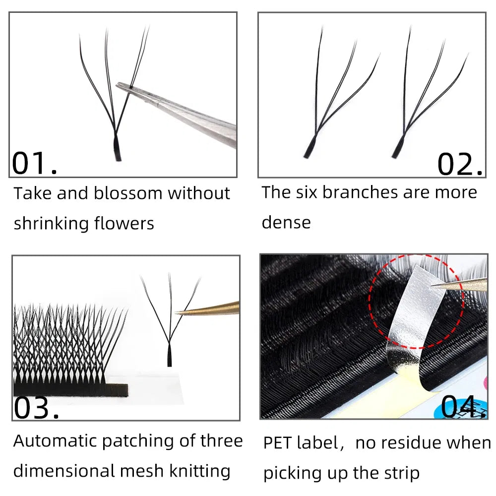 Color: Brushed Chrome, Curl: CC, Thickness: 0.07mm, Length: MIX - Yelix Cilios 5D W Shape Eyelash Extensions 4D/6D Premade Volume Fans Natural Soft Automatic Flowering Lash Makeup Supplies