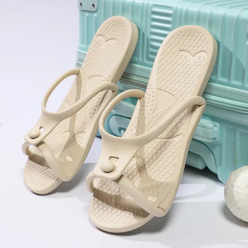 Color: black, Shoe Size: 41-42 - Summer New Travel Portable Foldableing Slippers for Men and Women on Business Trips, Non-Slip Soft Bottom Couples Beach Slippers