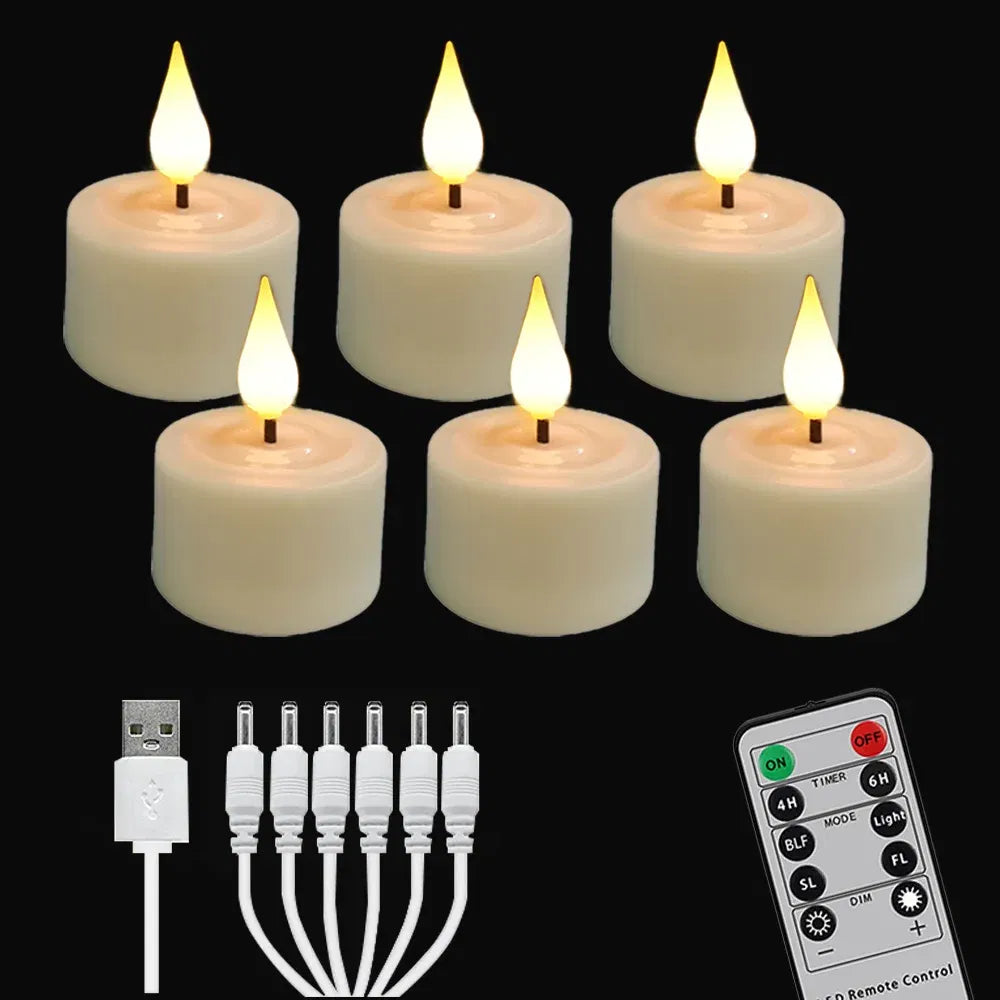 Emitting Color: Red, Plug Type: EU Plug - LED Candle Light Rechargeable Flameless Candles Timer Remote Tea Lights With Black Cups For Wedding Home Decor Christmas Lamp