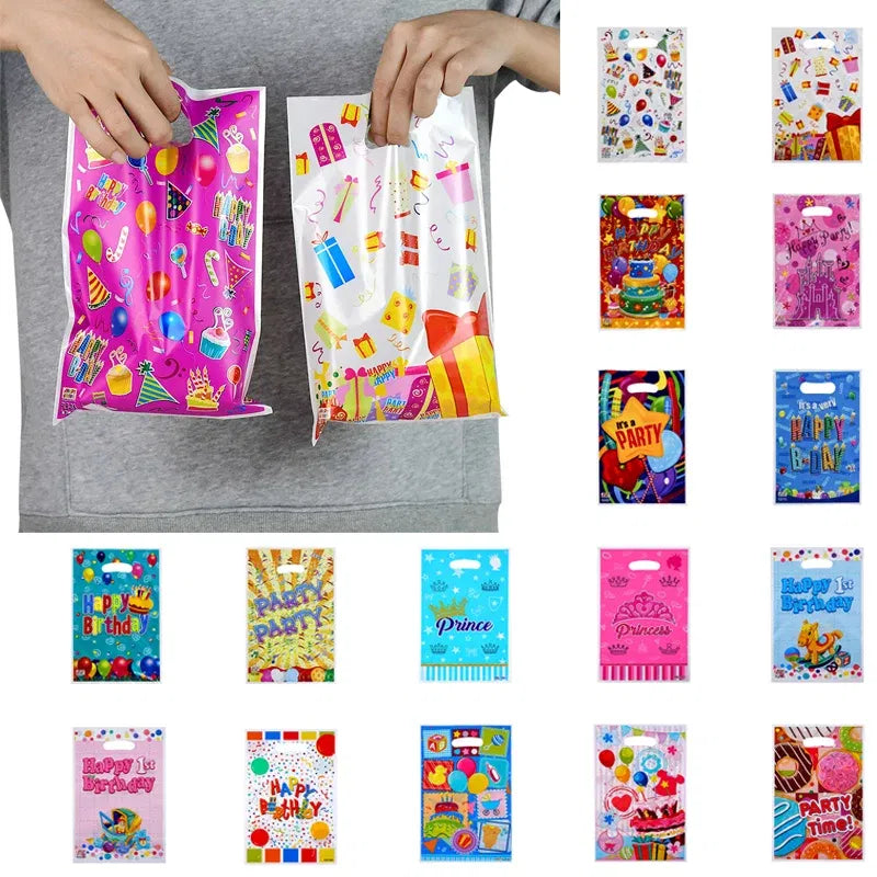 Color: plum, Gift Box Size: Other - 10pcs Printed Gift Bags Polka Dots Plastic Candy Bag Child Party Loot Bags Boy Girl Kids Birthday Party Favors Supplies Decor
