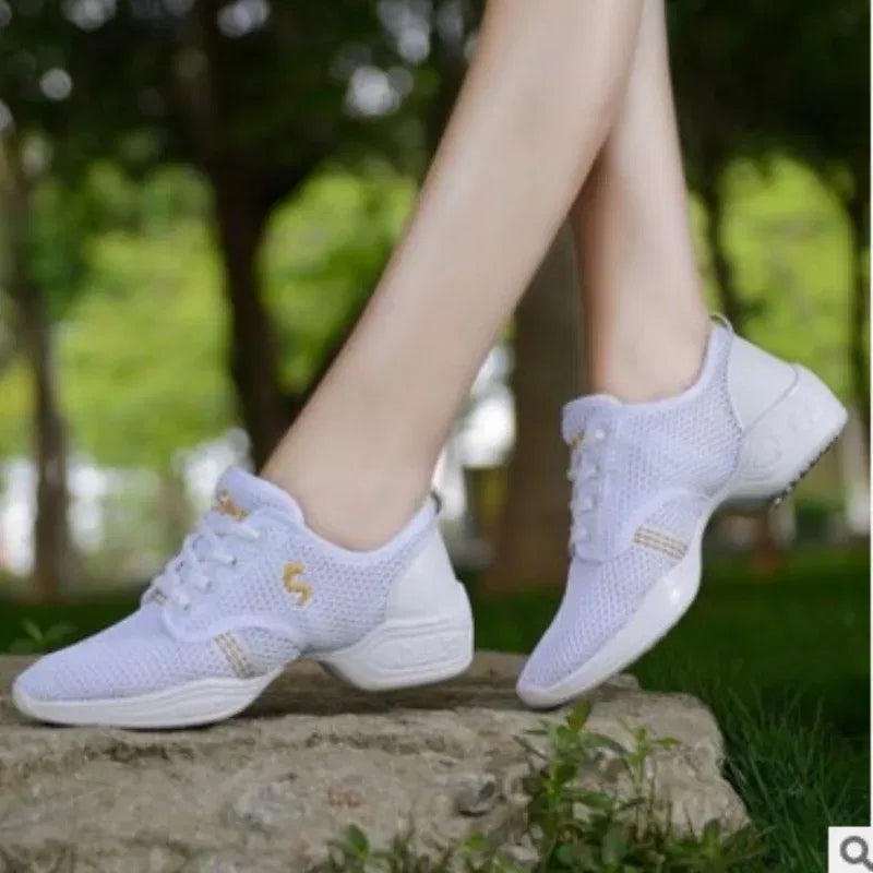 Color: Gold, Shoe Size: 38 - Lightweight Sneakers Fashion Sports Feature Soft Outsole Breathable Running Modern Dance Shoes Sneakers for Woman Practice Shoes