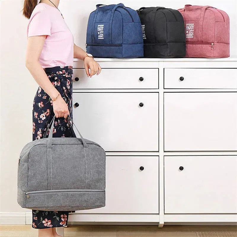 Color: black - Double-Layer Waterproof Travel Bag for Gym & Swimming -Portable Handheld Dry/Wet Separation Cosmetic Toiletry Storage Unisex Bag