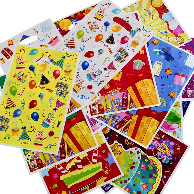 Color: plum, Gift Box Size: Other - 10pcs Printed Gift Bags Polka Dots Plastic Candy Bag Child Party Loot Bags Boy Girl Kids Birthday Party Favors Supplies Decor