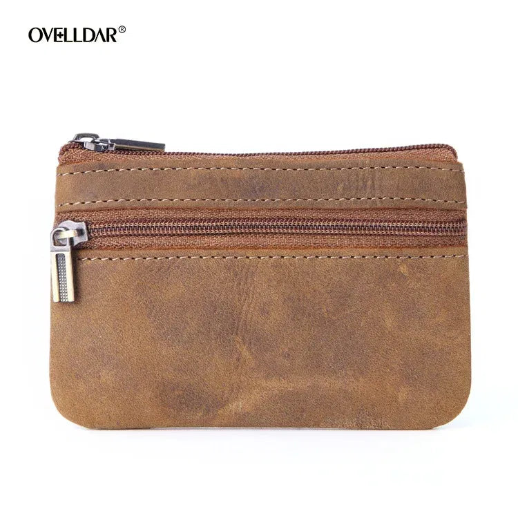 Color: Dark Khaki - New Cow Leather Men's And Women's Change Vintage Coin Bag Headphone Purse Storage Mini Bag For Man And Woman