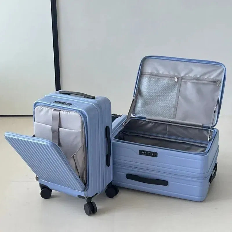 Color: Beige, Luggage Size: 16Inches 400mm, Ships From: CHINA - 2025 New 20-inch PC Hard Shell Lightweight Roller Travel Expandable Multifunctional Front Opening Suitcase Cabin Trolley Case