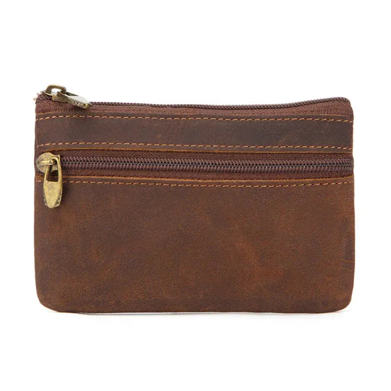 Color: Dark Khaki - New Cow Leather Men's And Women's Change Vintage Coin Bag Headphone Purse Storage Mini Bag For Man And Woman