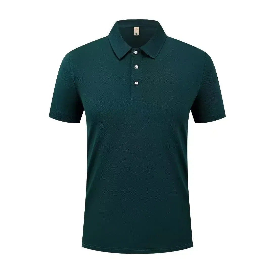 Color: Champagne, Size: 4XL - 2025 New Solid Color Polo Shirt Men's Short Sleeve Button Tshirts Lapel Lightweight Streetwear Sport Casual Tops