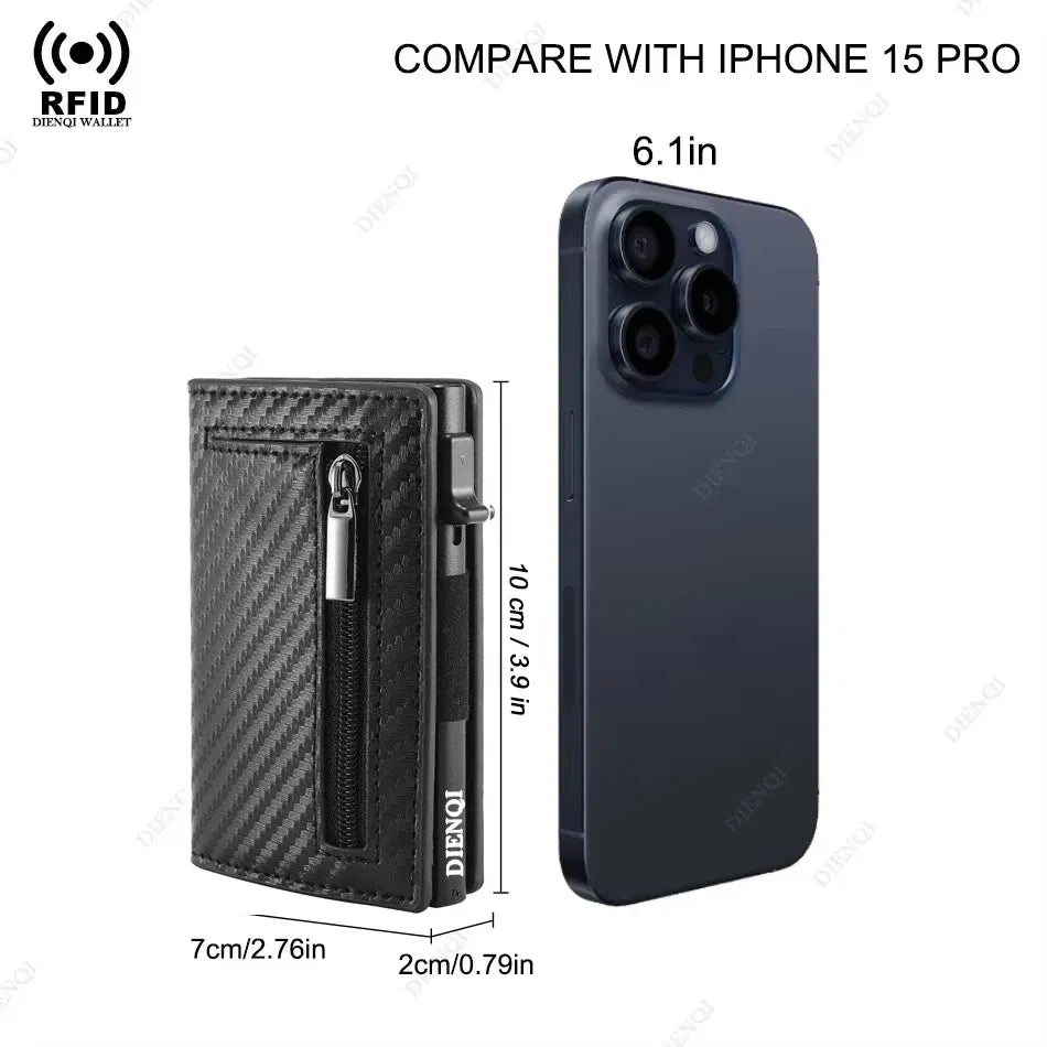 Color: Beige - RFID Blocker Minimalistic Men Wallet Business Credit Card Holder Carbon Fiber Leather Wallets Small Male Purse Cardholder Case