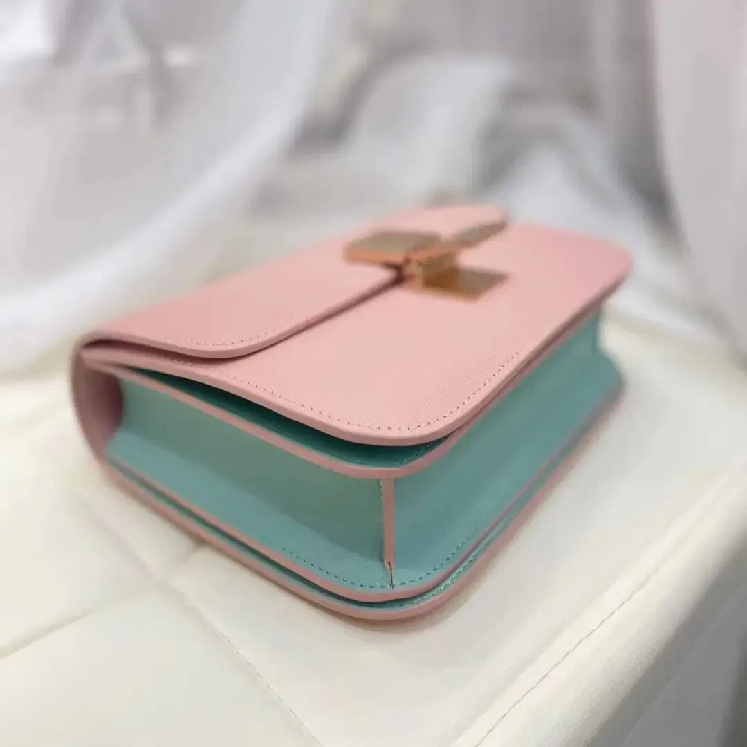 Color: Yellow, Size: L - Factory Genuine Leather Ladies Tofu Bag Luxury Design Handbag Purse Small Shoulder Brand Bag Purple Crossbody Bag for Women 2023