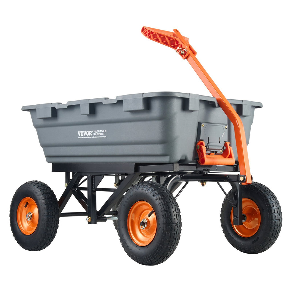 Garden Cart, Durable Poly Dump Cart with Simple Assembly Steel Structure, Versatile Dump Wagon with Dual-Function Handle, Handy Wheelbarrow with 1500 lbs Load Capacity, 13 inch Wheels