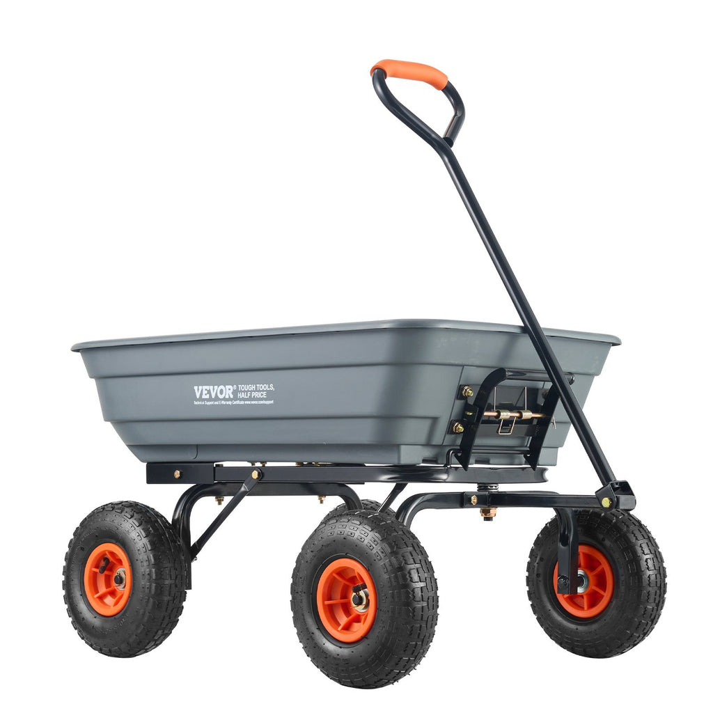 Garden Cart, Durable Poly Dump Cart with Simple Assembly Steel Framework, Versatile Dump Cart with Dual-Function Handle, Handy Wheelbarrow with 600 lbs Load Capacity, 10 inch Wheels