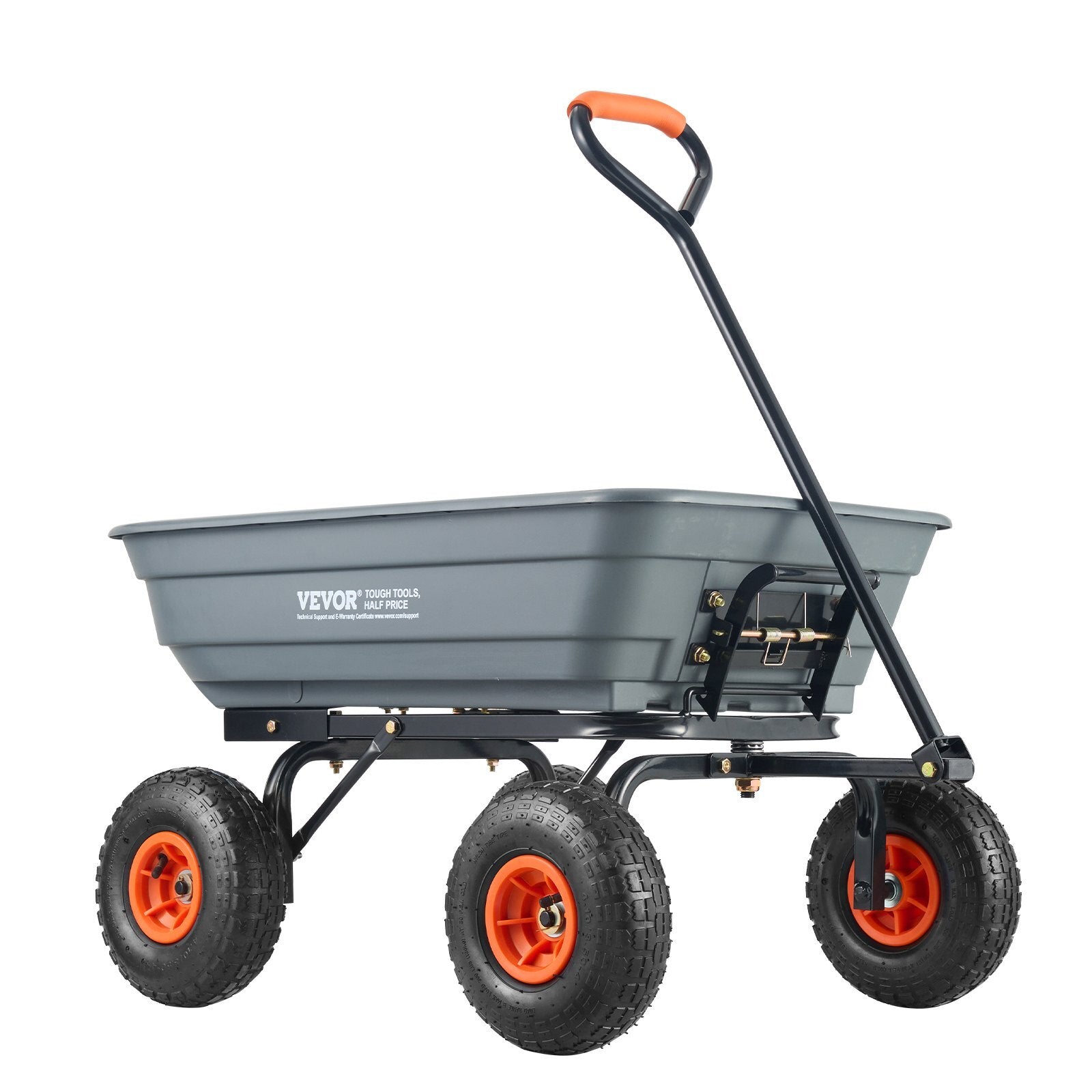 Garden Cart, Durable Poly Dump Cart with Simple Assembly Steel Framework, Versatile Dump Cart with Dual-Function Handle, Handy Wheelbarrow with 600 lbs Load Capacity, 10 inch Wheels