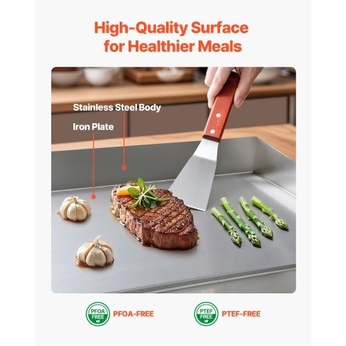 Commercial Electric Griddle, 25.79 x 15.75 inch, 2800W, 122-570?F Adjustable Temp Control, Stainless Steel Body, Full Flat, with 2 Spatulas, 2 Brushes, and 4 Foot Pads, for Steak, Pancake