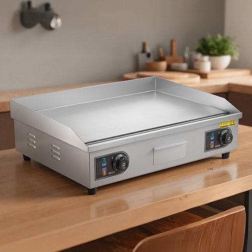 Commercial Electric Griddle, 25.79 x 15.75 inch, 2800W, 122-570?F Adjustable Temp Control, Stainless Steel Body, Full Flat, with 2 Spatulas, 2 Brushes, and 4 Foot Pads, for Steak, Pancake