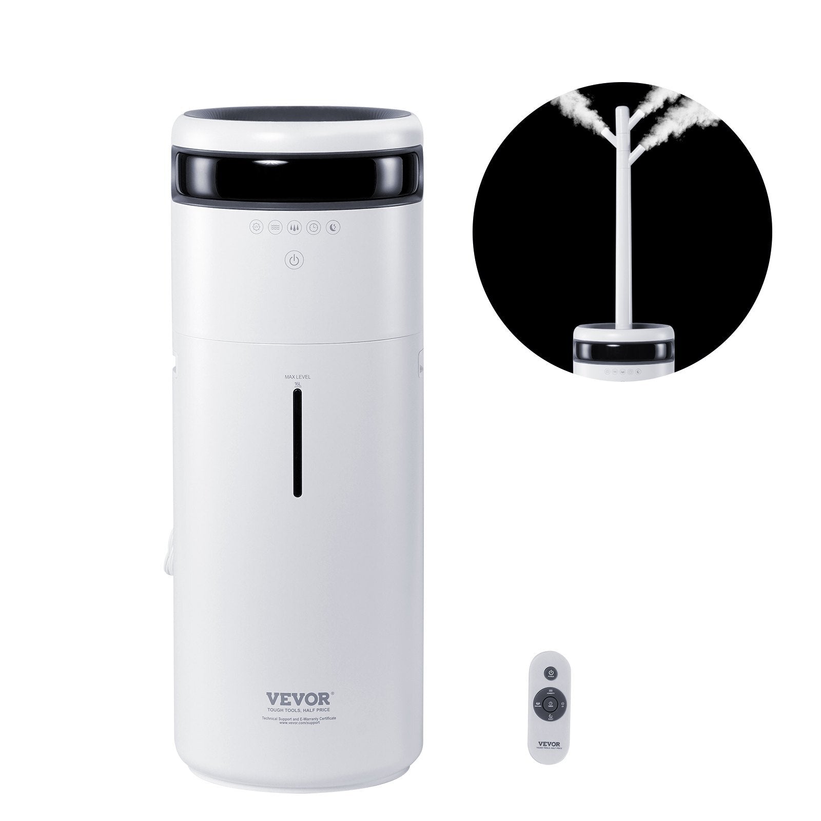 Humidifier for Home Large Room, Commercial Humidifier for Whole House 1291.7 sq ft, 16L Water Tank & Night Light & 12h Timer & Auto Shut-Off , Greenhouse, Commercial Branch Tube w/ 360? Nozzle