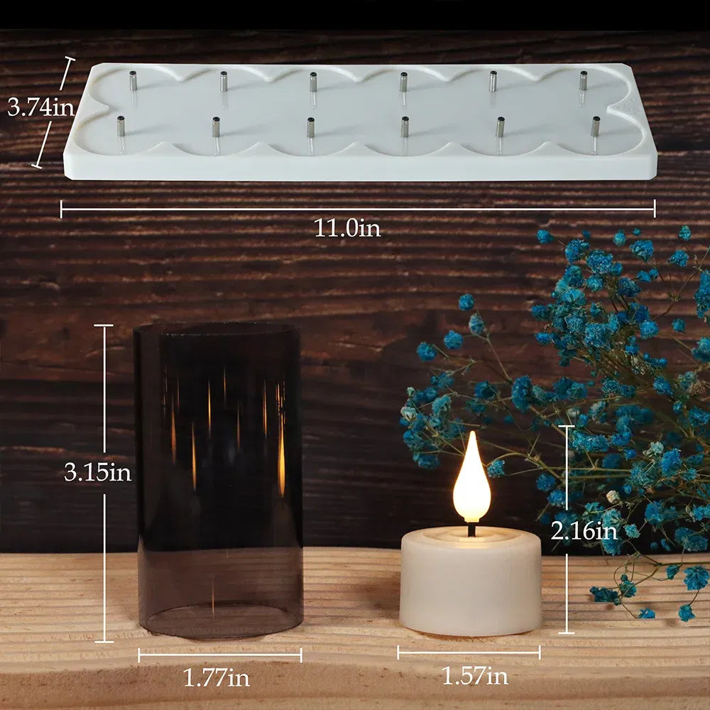 Emitting Color: Red, Plug Type: EU Plug - LED Candle Light Rechargeable Flameless Candles Timer Remote Tea Lights With Black Cups For Wedding Home Decor Christmas Lamp