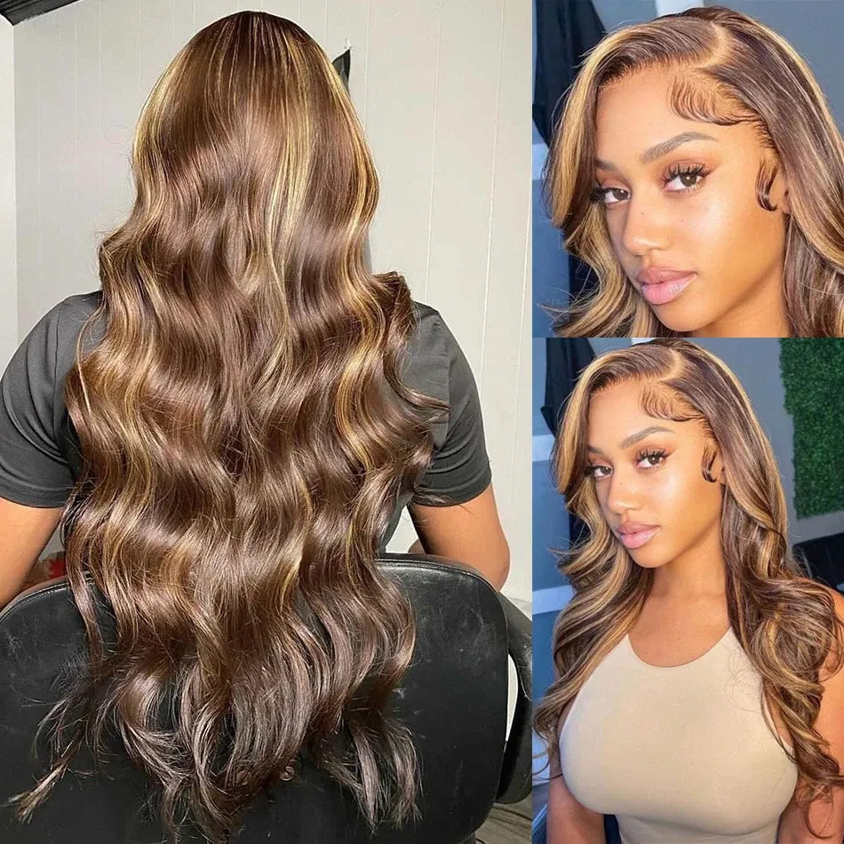 Stretched Length: 18inches, Hair Color: #24, Density: 190%, Ships From: CHINA - Highlight Wig Human Hair Blonde Body Wave 13X6 Hd Lace Frontal Wigs Hd Lace Wig 13X6 Human Hair 13X4 Lace Front Human Hair Wig