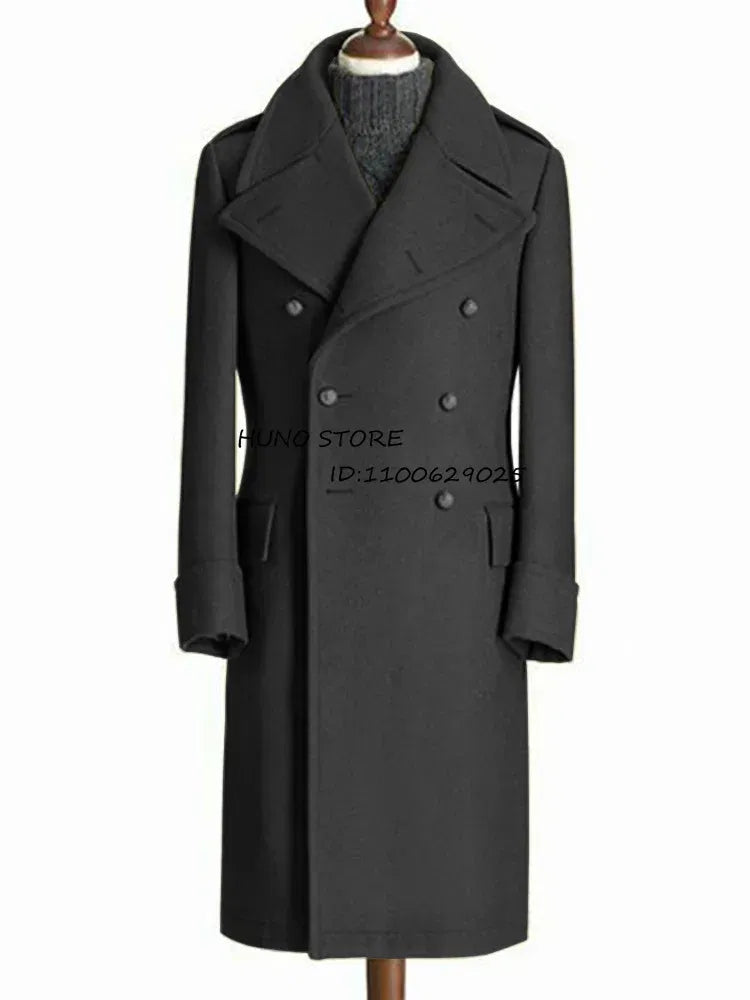 Color: army green, Size: XXXL - Windbreak Men's Jacket Wool Long Coat Lapel Double Breasted Men's Trench Coats Windbreakers Jackets Man Winter 2023 Martens Male