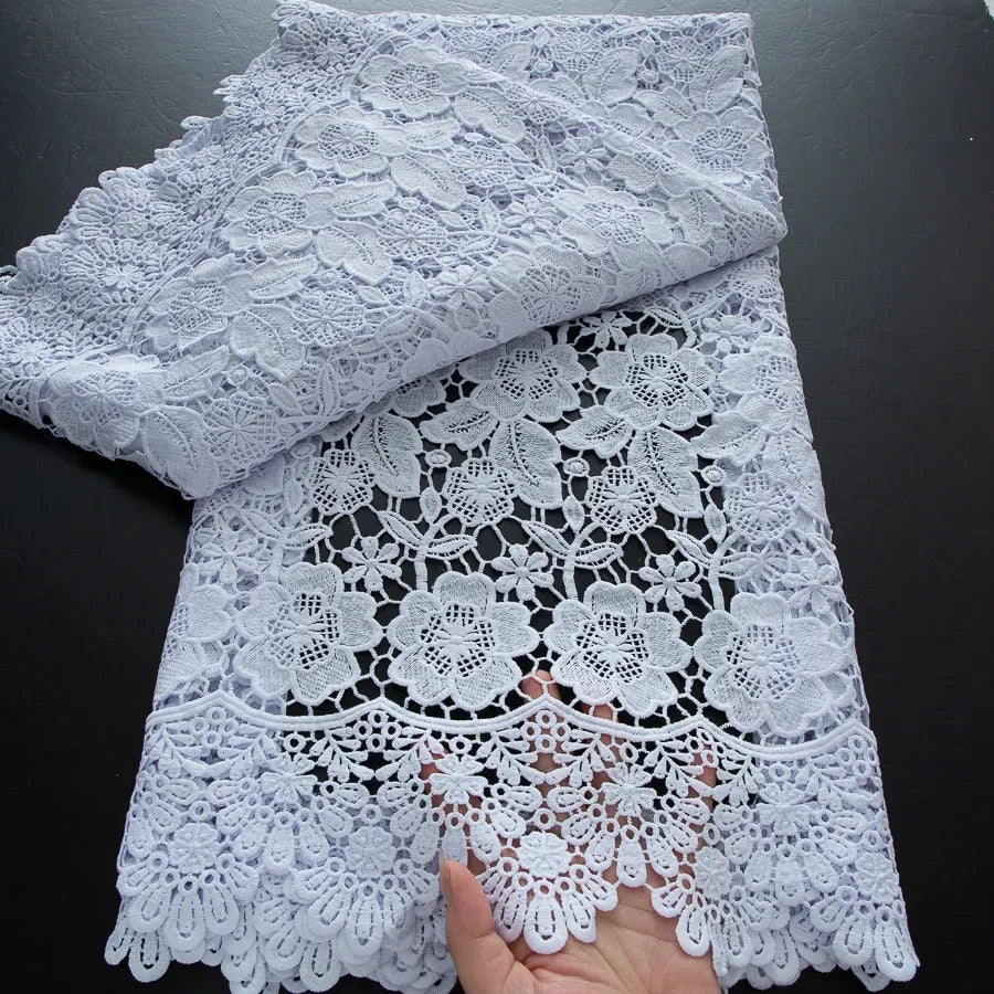 Color: BROWN, Width: 120cm, Length: 5 yards - 2025 Guipure Lace Fabric High Quality 5 Yards Knitted White Nigerian African Sequins Cord Lace Fabric Dress for Women A4070