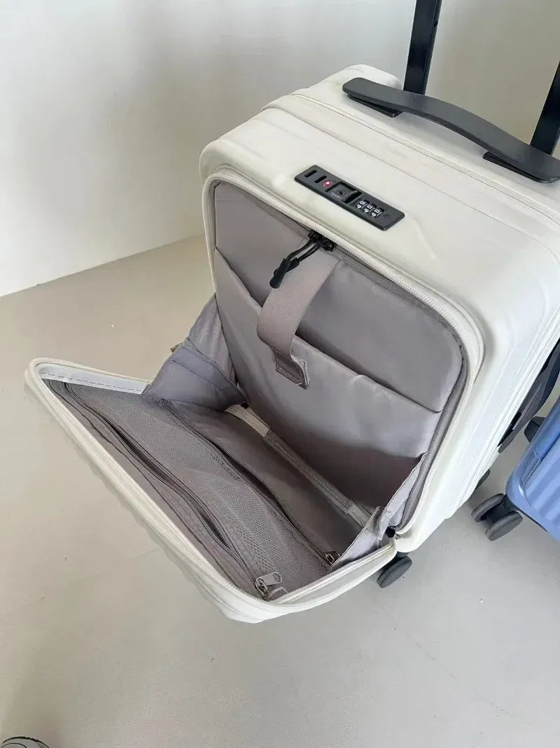 Color: Beige, Luggage Size: 13Inches 325mm, Ships From: CHINA - 2025 New 20-inch PC Hard Shell Lightweight Roller Travel Expandable Multifunctional Front Opening Suitcase Cabin Trolley Case