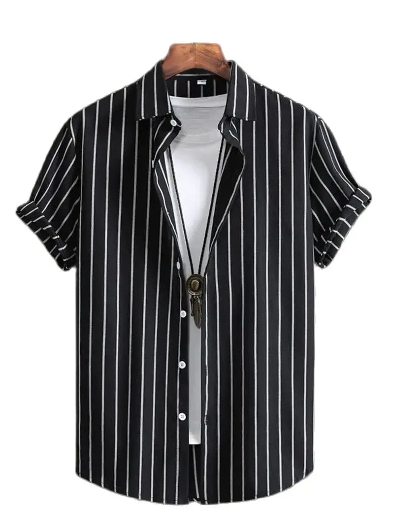 Color: black, Size: 5XL - Alternating Striped men's Shirts Summer Minimalist Shirts Beach Casual Style Short Sleeved Shirt Men's Hawaii Vacation Shirt
