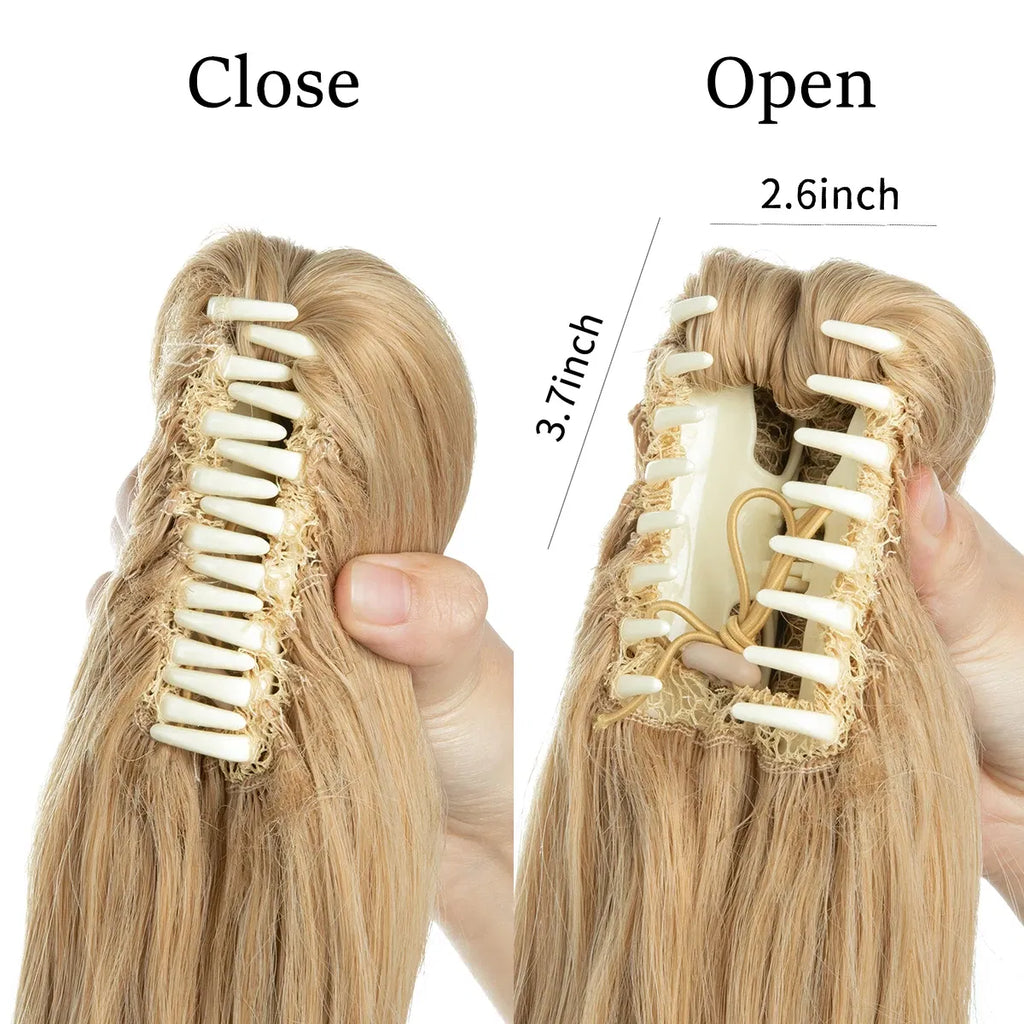 Color: P18/22, Bulk Buy: 1pc, Stretched Length: 14inches - Synthetic Claw Clip In Ponytail Hair Extensions Wavy Hairpiece 14" Fake Blonde Black Hair False Pigtail With Elastic Band