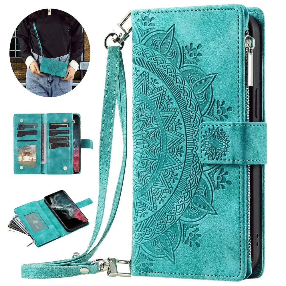 Color: light yellow, Material: Plastic - CrossBody Strap Zipper Wallet Coque for Samsung Galaxy A71 A51 A50 A41 A21S A30 A70 A50S A20 A31 A30S A10 A20E A 51 70 Flip Case