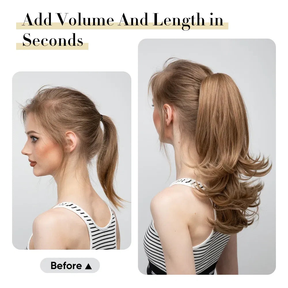 Color: P18/22, Bulk Buy: 1pc, Stretched Length: 14inches - Synthetic Claw Clip In Ponytail Hair Extensions Wavy Hairpiece 14" Fake Blonde Black Hair False Pigtail With Elastic Band