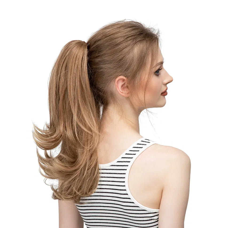 Color: P18/22, Bulk Buy: 1pc, Stretched Length: 14inches - Synthetic Claw Clip In Ponytail Hair Extensions Wavy Hairpiece 14" Fake Blonde Black Hair False Pigtail With Elastic Band