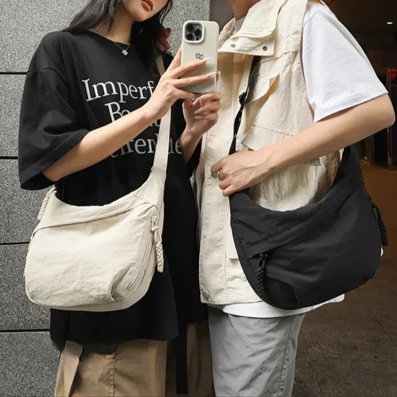 Color: GRAY - Trendy Women's Soft Cloth Shoulder Bag Solid Color Student Casual Style Big Handbags Crossbody Bags for Women Shoulder Hobos Bag