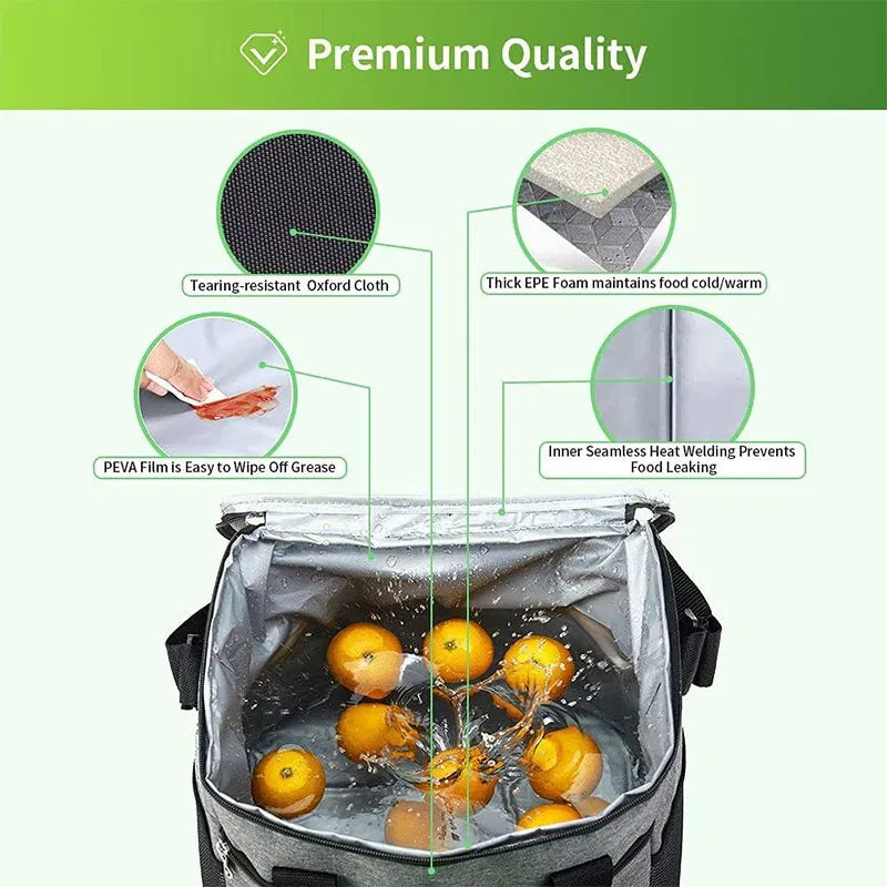 Color: Blue - Large Capacity Tote Bento Insulated Lunch Bag Picnic Food Lunch Box Storage Ice Cooler Thermal Bag Portable Fridge Thermal Bag
