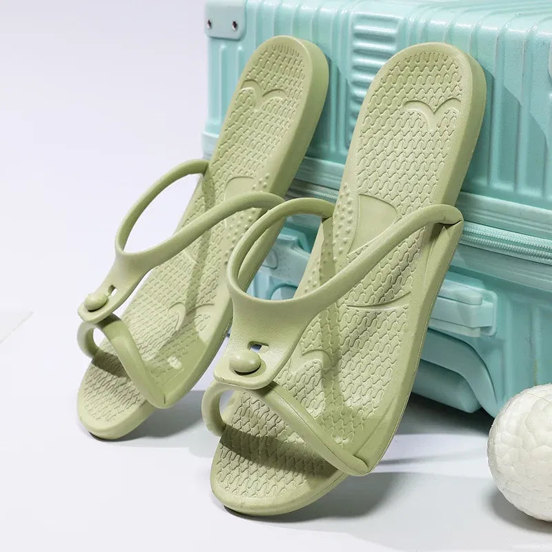Color: black, Shoe Size: 41-42 - Summer New Travel Portable Foldableing Slippers for Men and Women on Business Trips, Non-Slip Soft Bottom Couples Beach Slippers