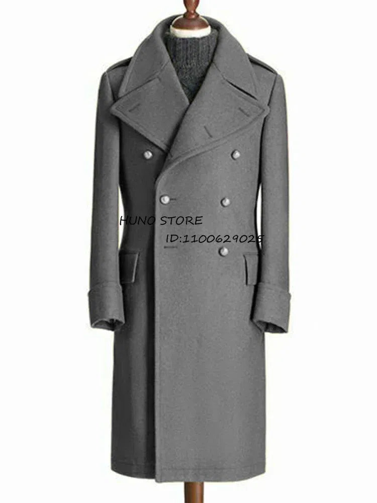 Color: army green, Size: XXXL - Windbreak Men's Jacket Wool Long Coat Lapel Double Breasted Men's Trench Coats Windbreakers Jackets Man Winter 2023 Martens Male
