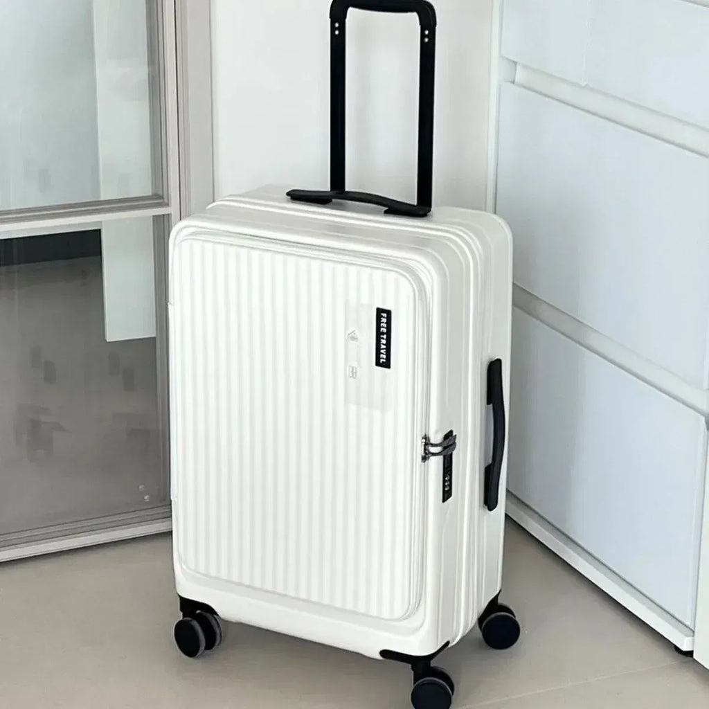 Color: Beige, Luggage Size: 16Inches 400mm, Ships From: CHINA - 2025 New 20-inch PC Hard Shell Lightweight Roller Travel Expandable Multifunctional Front Opening Suitcase Cabin Trolley Case
