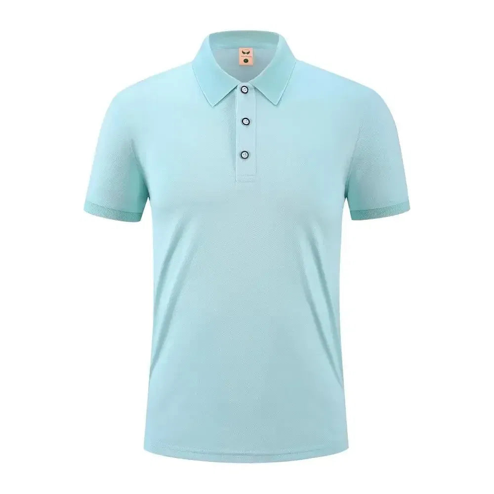 Color: Champagne, Size: 4XL - 2025 New Solid Color Polo Shirt Men's Short Sleeve Button Tshirts Lapel Lightweight Streetwear Sport Casual Tops
