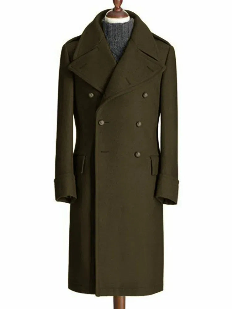 Color: army green, Size: XXXL - Windbreak Men's Jacket Wool Long Coat Lapel Double Breasted Men's Trench Coats Windbreakers Jackets Man Winter 2023 Martens Male