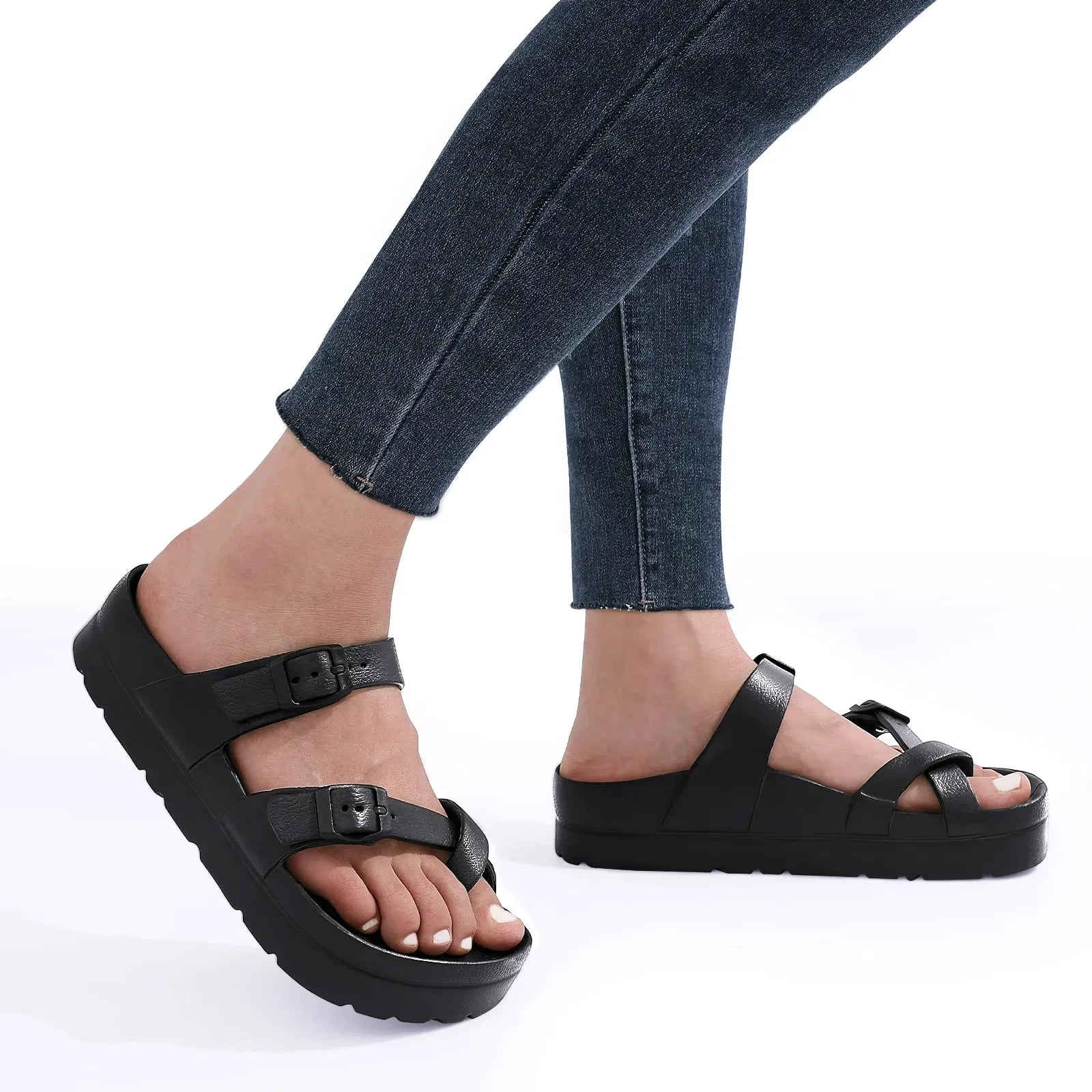 Color: PURPLE, Shoe Size: 34.5 - Crestar Women Platform Sandals Fashion EVA Insole Clogs with Arch Support Adjustable Buckle Slippers Outdoors Non-slip Sandals