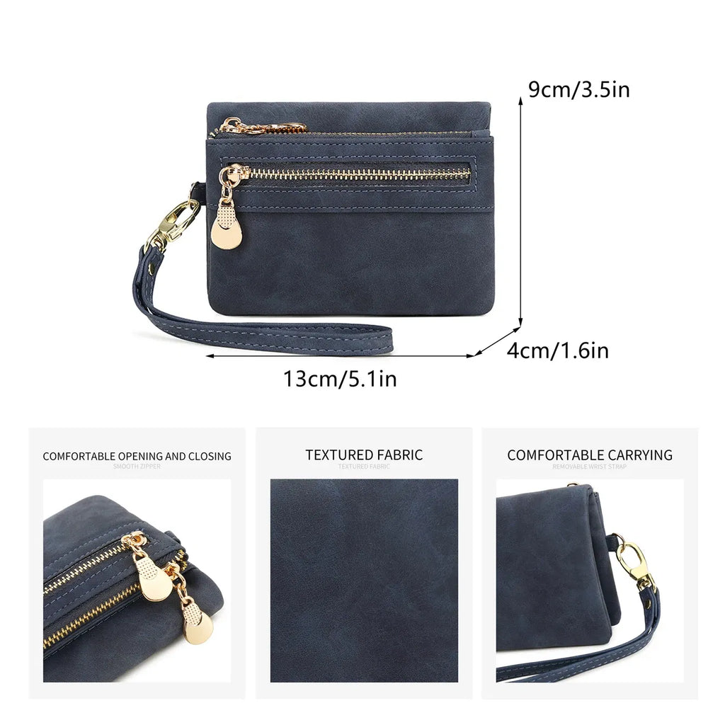 Color: black - Retro foldingzipper wallet high-quality PUleather portablemultifunctional women's walletfashionable withID card window wrist bag