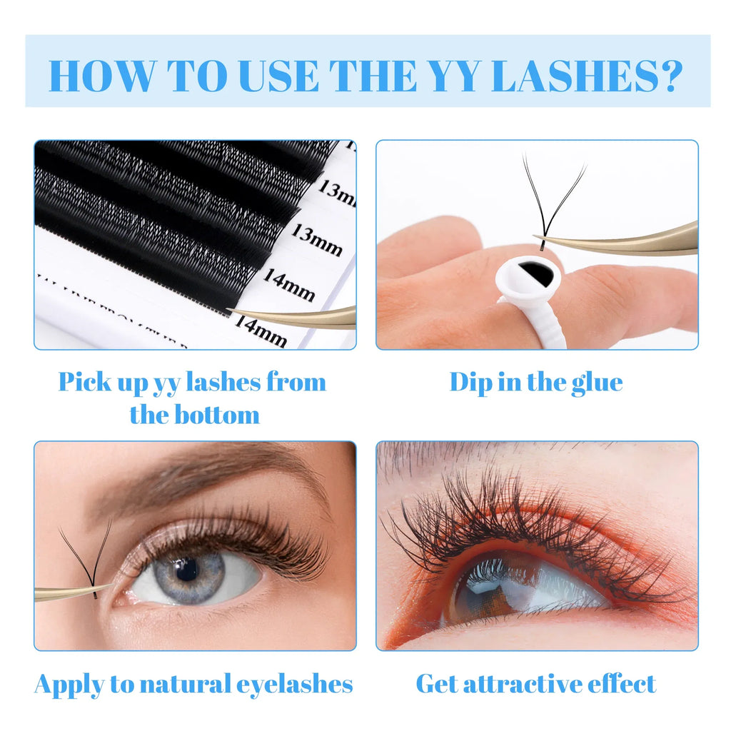 Color: Brushed Chrome, Curl: D, Thickness: 0.07mm, Length: 13mm, Ships From: CHINA - Gemerry YY Shaped Eyelash Extension Automatic Flowering W Shape Bloom 3D 4D 5D 6D 8D Premade Fans Eyelash Makeup Volume Lashes