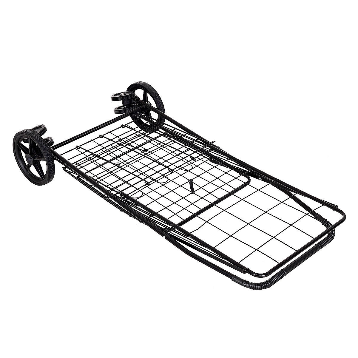 Folding Shopping Cart for Laundry with Swiveling Wheels and Dual Storage Baskets-Black - Color: Black