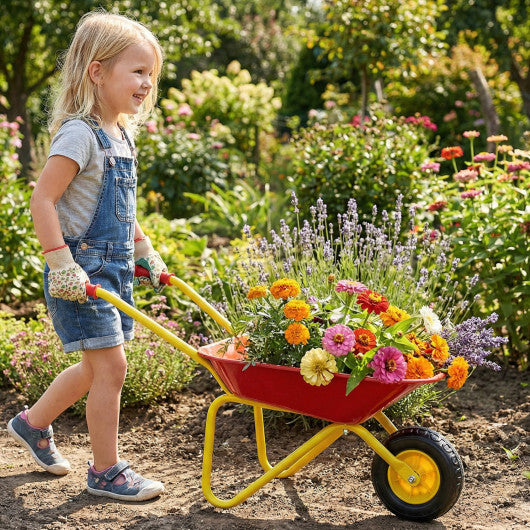 Kids Wheelbarrow with All-Terrain Wheels-Red - Color: Red
