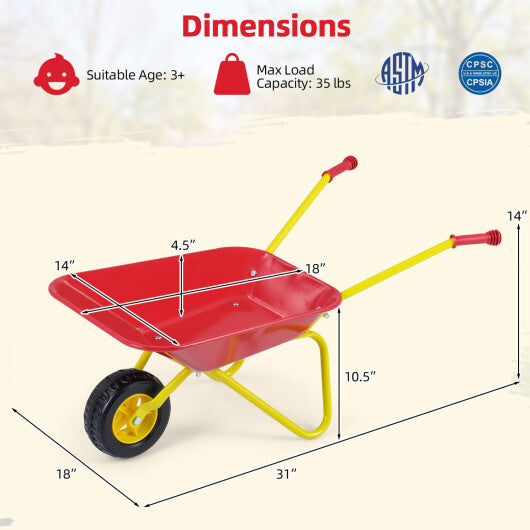 Kids Wheelbarrow with All-Terrain Wheels-Red - Color: Red