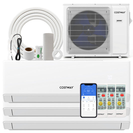 36000 BTU 3 Zone 23 SEER2 Mini Split Air Conditioner Wifi Enabled with Heat Pump-7K + 7K + 18K - Color: White - Size: 7K + 7K + 18K