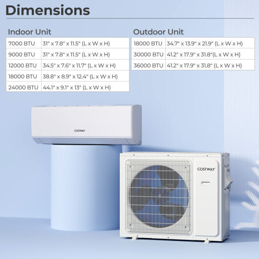 36000 BTU 3 Zone 23 SEER2 Mini Split Air Conditioner Wifi Enabled with Heat Pump-7K + 7K + 18K - Color: White - Size: 7K + 7K + 18K