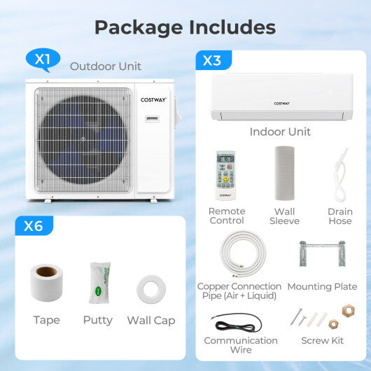 36000 BTU 3 Zone 23 SEER2 Mini Split Air Conditioner Wifi Enabled with Heat Pump-7K + 7K + 18K - Color: White - Size: 7K + 7K + 18K