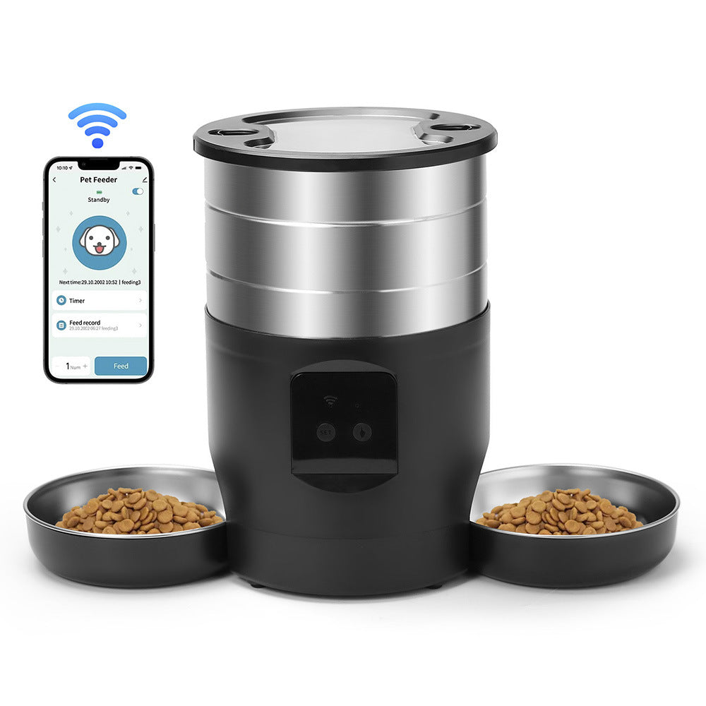 Color: WIFI, Specifications: UK - Automatic Pet Feeder Timed Quantitative 304 Stainless Steel Double Bowl Dispenser