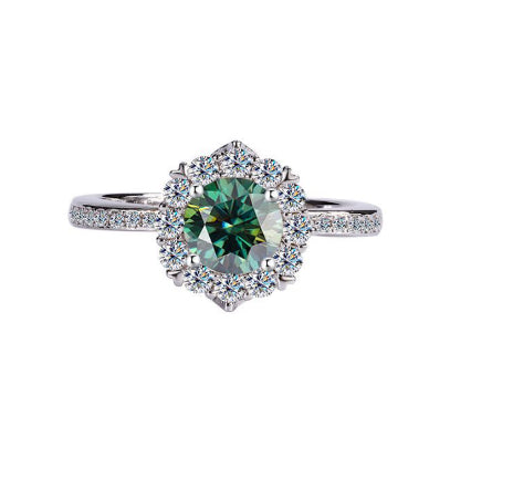 Size: Port 15 Yards, Product Color: Emerald Set - S925 Silver Moissanite Star River Diamond Ring Platinum Plated