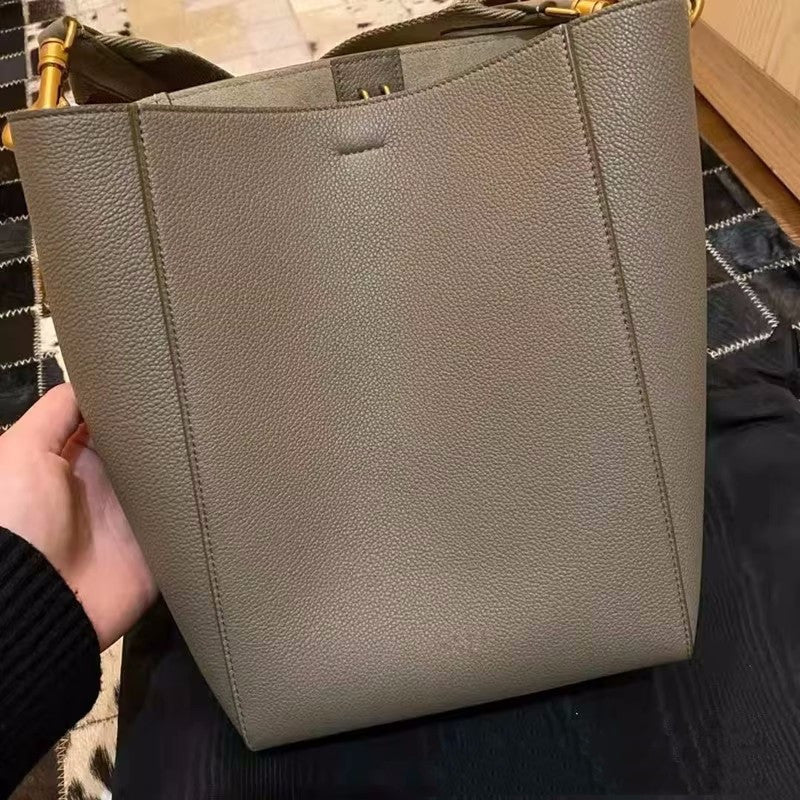 Color: Elephant Grey, Size: 17.5x24.5x12cm - Cowhide Large Bucket Large Capacity Shoulder Bag